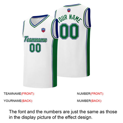 Individuelle Basketball-Jersey-Shorts für Männer und Frauen. Gestickter und gedruckter Name, Nummer und Logo Weiß