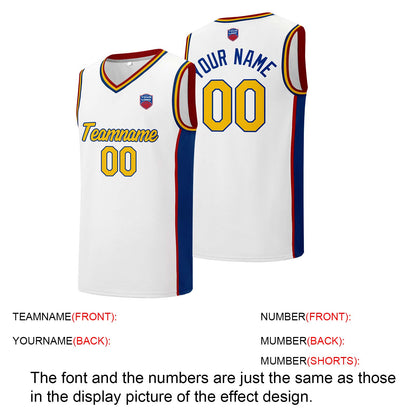 Individuelle Basketball-Jersey-Shorts für Männer und Frauen. Gestickter und gedruckter Name, Nummer und Logo Weiß &Royal