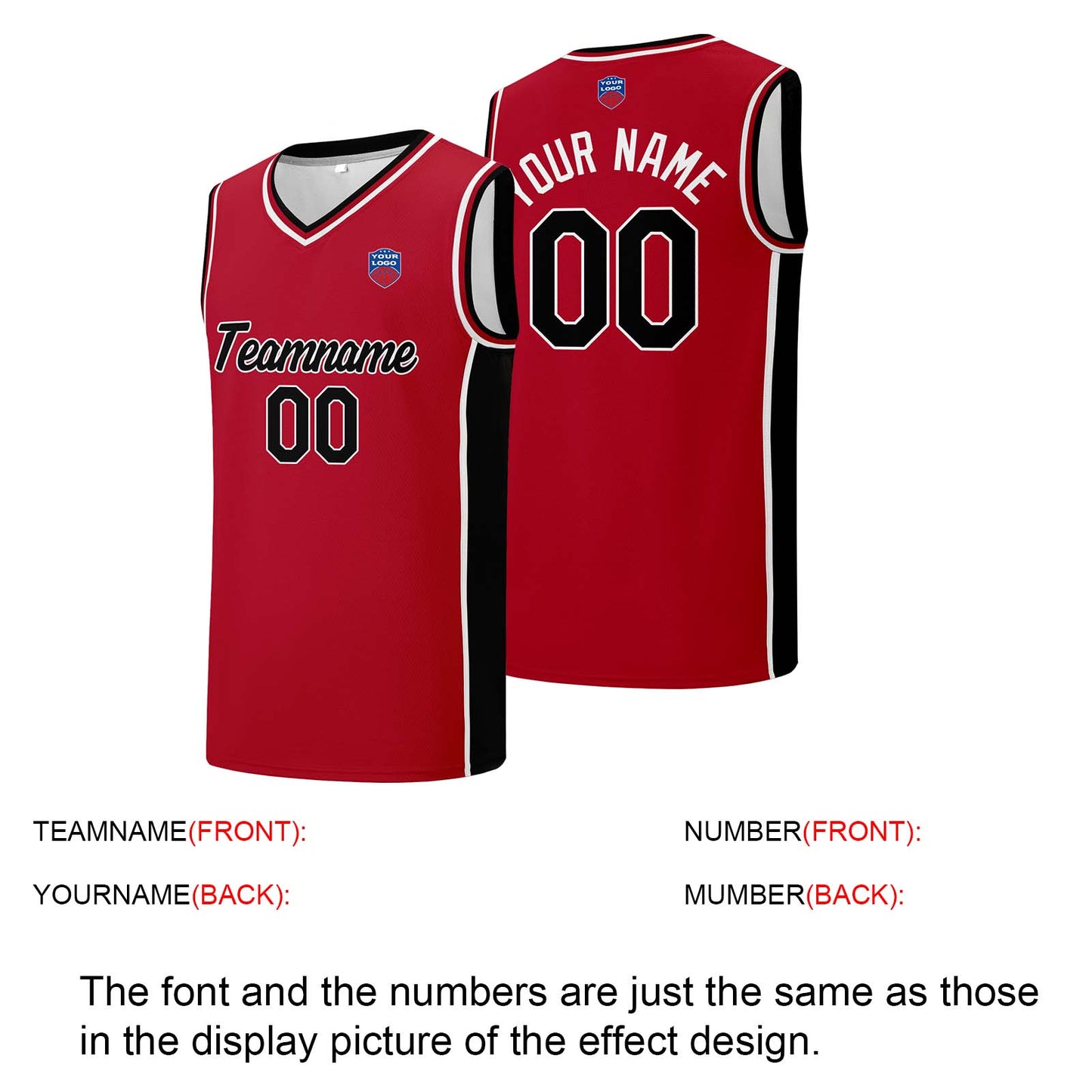 Individuelle Basketball-Jersey-Shorts für Männer und Frauen. Gestickter und gedruckter Name, Nummer und Logo Rot