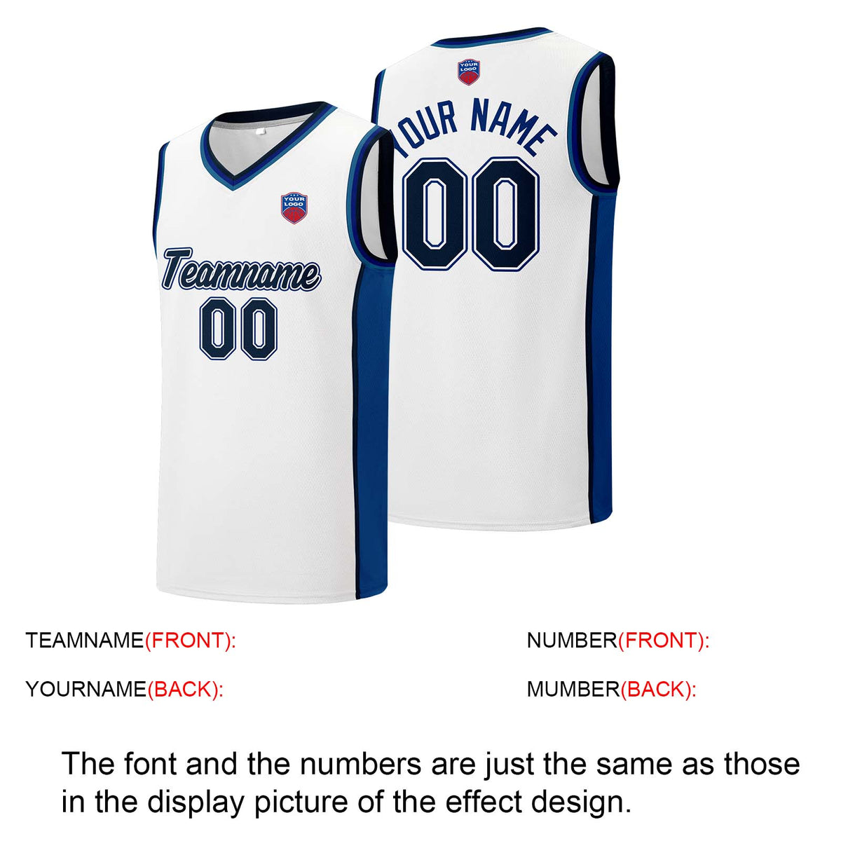 Individuelle Basketball-Jersey-Shorts für Männer und Frauen. Gestickter und gedruckter Name, Nummer und Logo Weiß