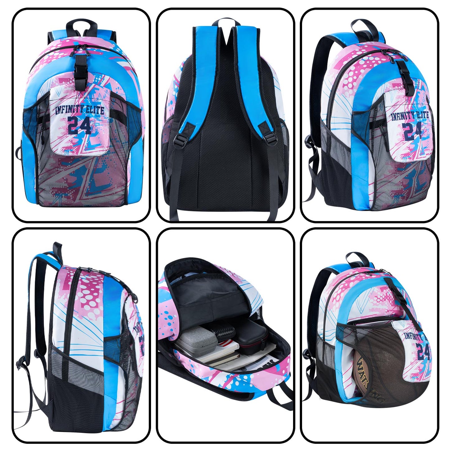 Anpassen Rosa Weiß Sport Rucksäcke Mit Personalisiert Namen, Zahlen und Logos