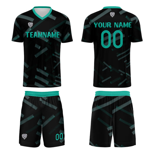 Benutzerdefinierte Schwarz Dunkelgrün Fußball Trikots für Männer Frauen Personalisierte Fußball Uniformen für Erwachsene und Kind