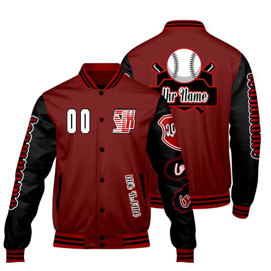 Maßgeschneiderte Rot Schwarz Letterman Varsity Jacket Individuelle Stickerei  Druck nach Ihrem Wunsch