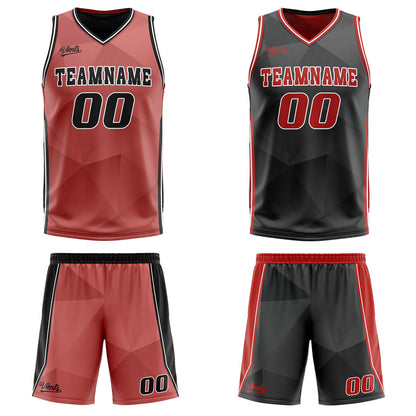 Benutzerdefinierte Rot Schwarz Reversible Basketball Jersey Personalisierte Drucken Name Nummer Logo