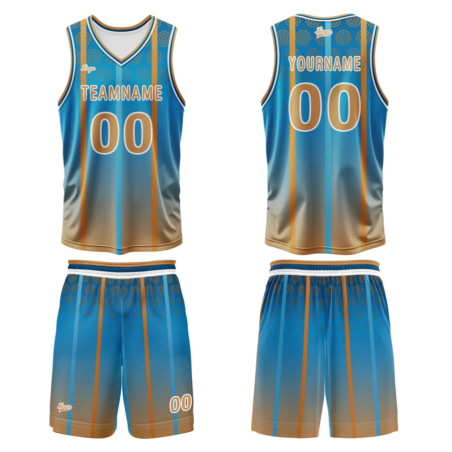 Benutzerdefinierter Blau Braun Basketball Jersey Uniform Anzug gedruckt Ihr Logo Name Nummer