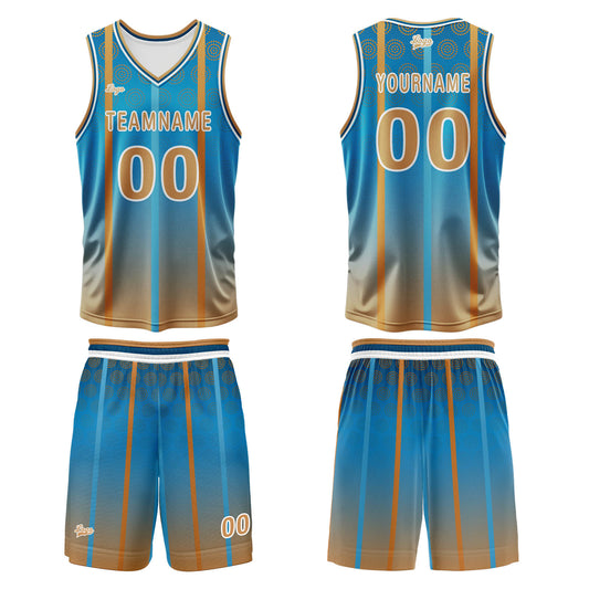 Benutzerdefinierter Blau Braun Basketball Jersey Uniform Anzug gedruckt Ihr Logo Name Nummer