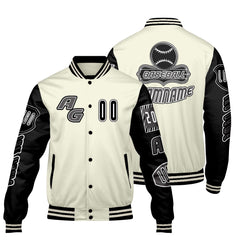 Maßgeschneiderte Schwarz Weiß Letterman Varsity Jacket Individuelle Stickerei  Druck nach Ihrem Wunsch