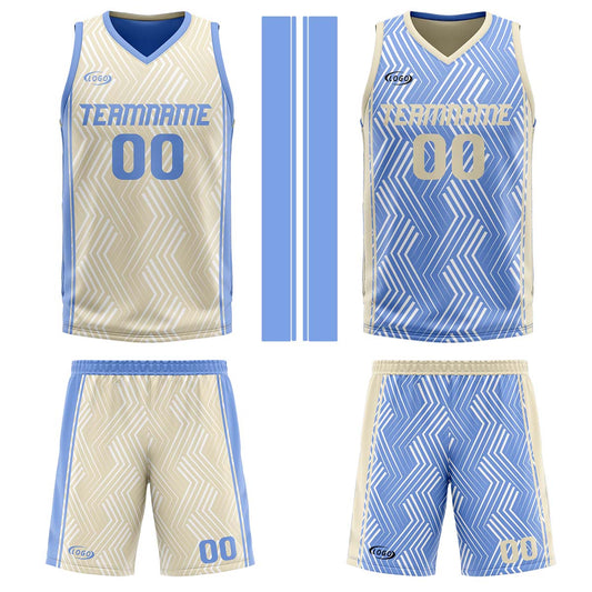 Benutzerdefinierte Creme Blau Reversible Basketball Jersey Personalisierte Drucken Name Nummer Logo