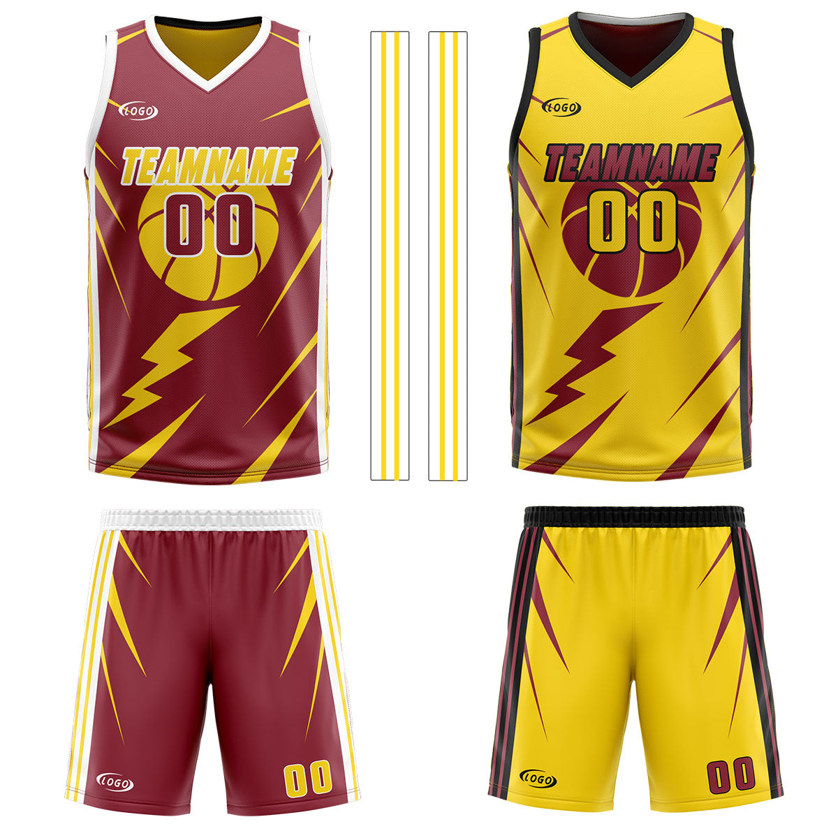 Benutzerdefinierte Rot Gelb Reversible Basketball Jersey Personalisierte Drucken Name Nummer Logo
