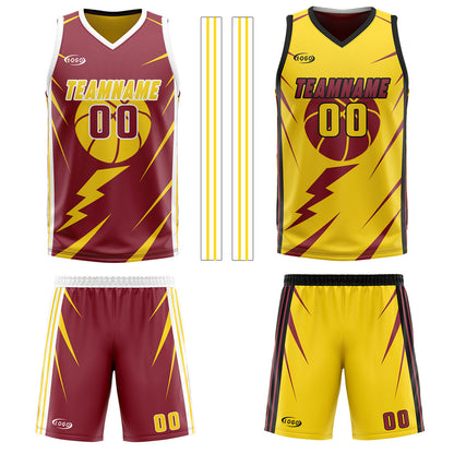 Benutzerdefinierte Rot Gelb Reversible Basketball Jersey Personalisierte Drucken Name Nummer Logo