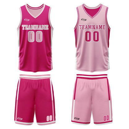 Benutzerdefinierte Rosa Rot Pink Reversible Basketball Jersey Personalisierte Drucken Name Nummer Logo