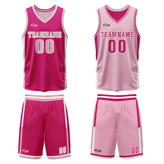 Benutzerdefinierte Rosa Rot Pink Reversible Basketball Jersey Personalisierte Drucken Name Nummer Logo