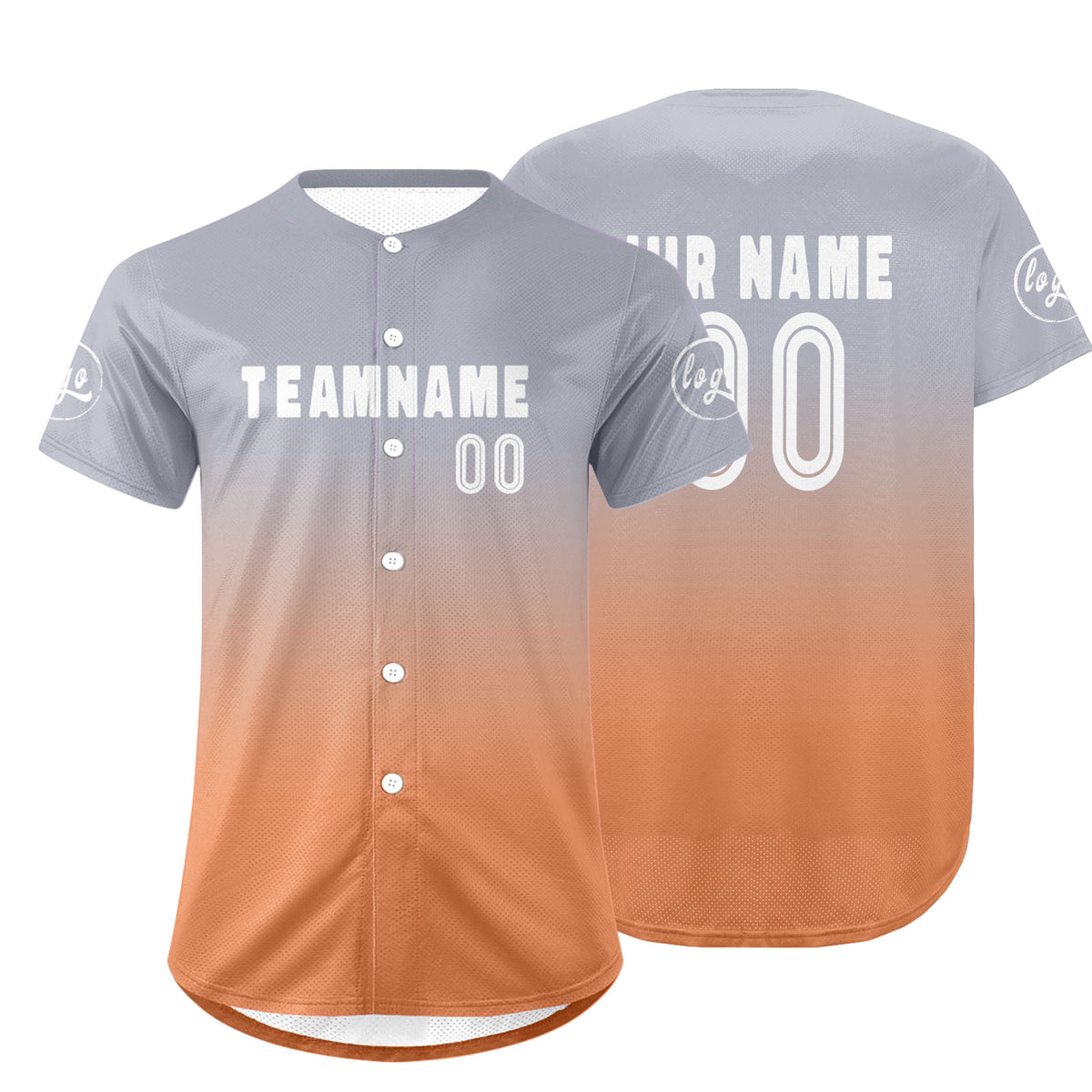 Benutzerdefiniert Hellgrau Hellorange Personalisierter Baseball Jersey mit Farbverlauf Team Uniform mit Namen und Nummer