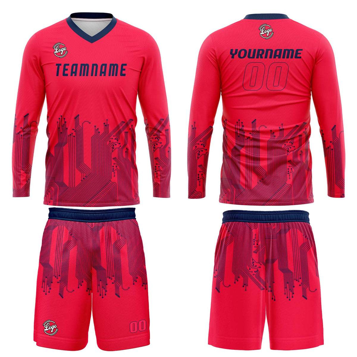 Kundenspezifisches Rose Rot Dunkelblau Basketball Fußball Schießen langes T-Shirt für Erwachsene und Kinder