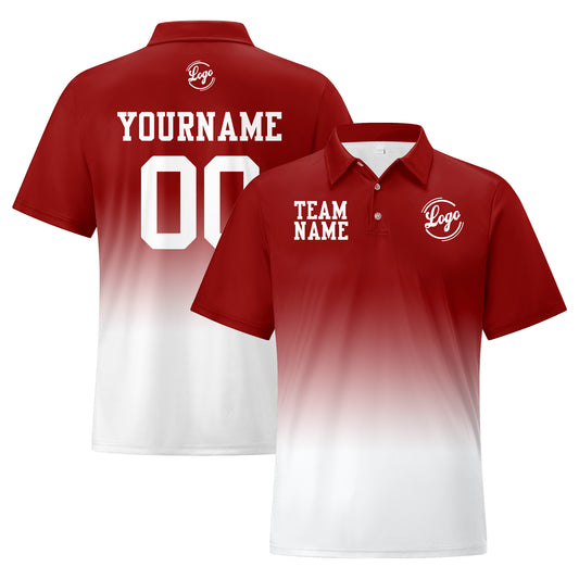 Benutzerdefinierte Burgund Weiß Fußball Gradient Polo-Shirts Fügen Sie Ihr Einzigartiges hinzu Logo/Name/Nummer