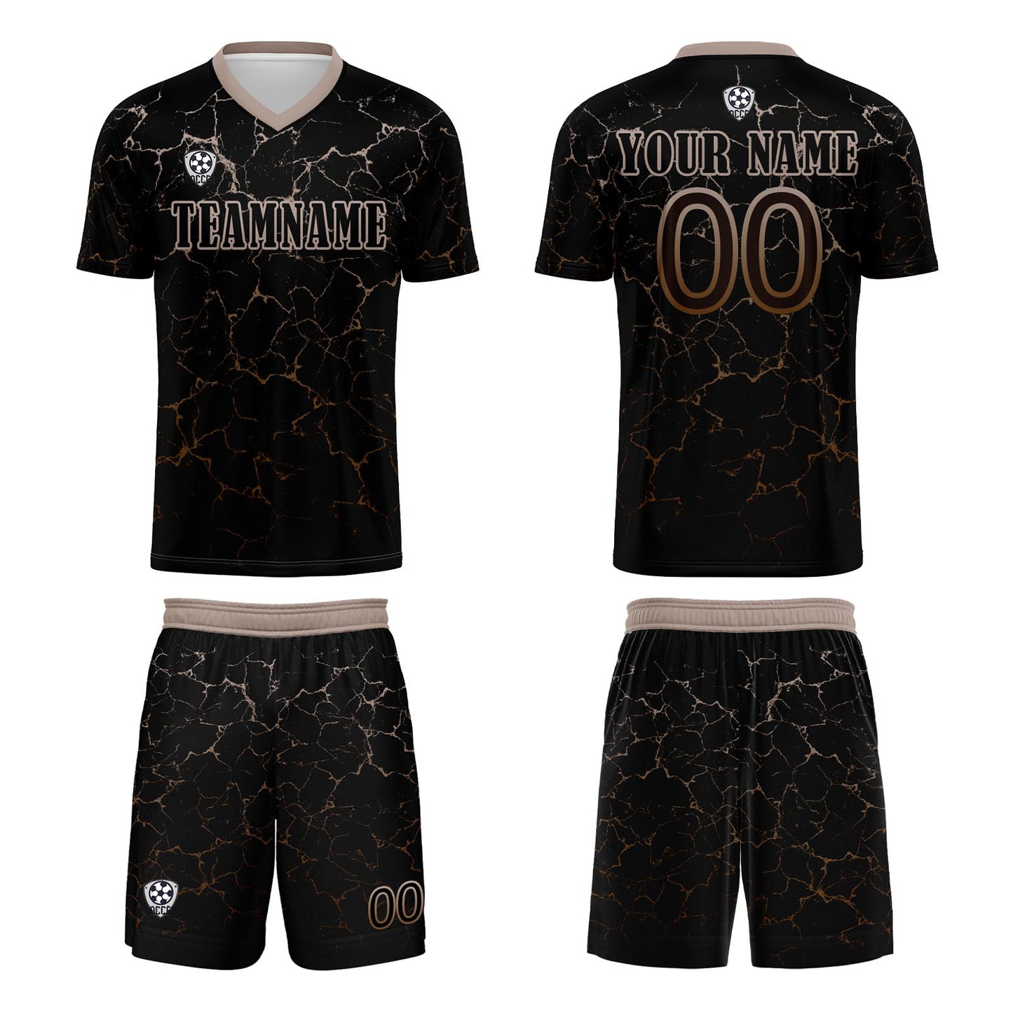 Benutzerdefinierte Schwarz Hellbraun Trikots für Männer Frauen Personalisierte Fußball Uniformen für Erwachsene und Kind