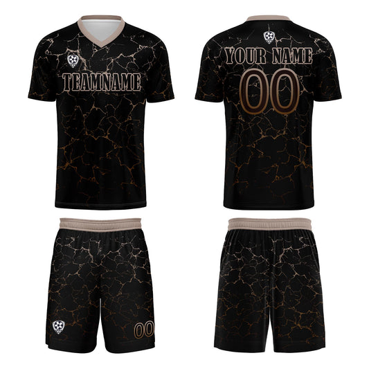Benutzerdefinierte Schwarz Hellbraun Trikots für Männer Frauen Personalisierte Fußball Uniformen für Erwachsene und Kind