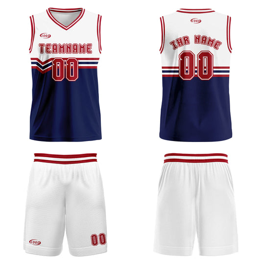 Benutzerdefinierter Weiß Blau Rot Basketball Jersey Uniform Anzug gedruckt Ihr Logo Name Nummer