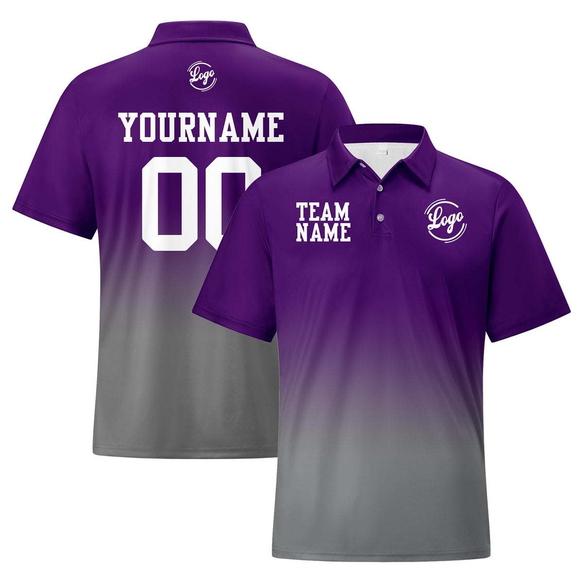Benutzerdefinierte Lila Grau Fußball Gradient Polo-Shirts Fügen Sie Ihr Einzigartiges hinzu Logo/Name/Nummer