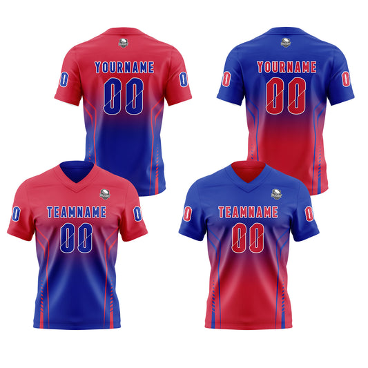 Benutzerdefinierte Rot Blau Reversibel Fußball Trikot Personalisierte Gradient Fußball Shirts für Männer gedruckt Team Name Nummer Logo