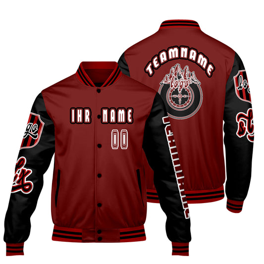 Maßgeschneiderte Rot Schwarz Letterman Varsity Jacket Individuelle Stickerei  Druck nach Ihrem Wunsch