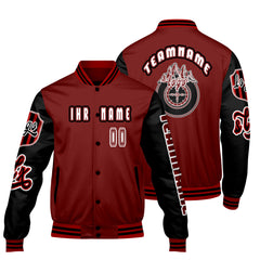 Maßgeschneiderte Rot Schwarz Letterman Varsity Jacket Individuelle Stickerei  Druck nach Ihrem Wunsch