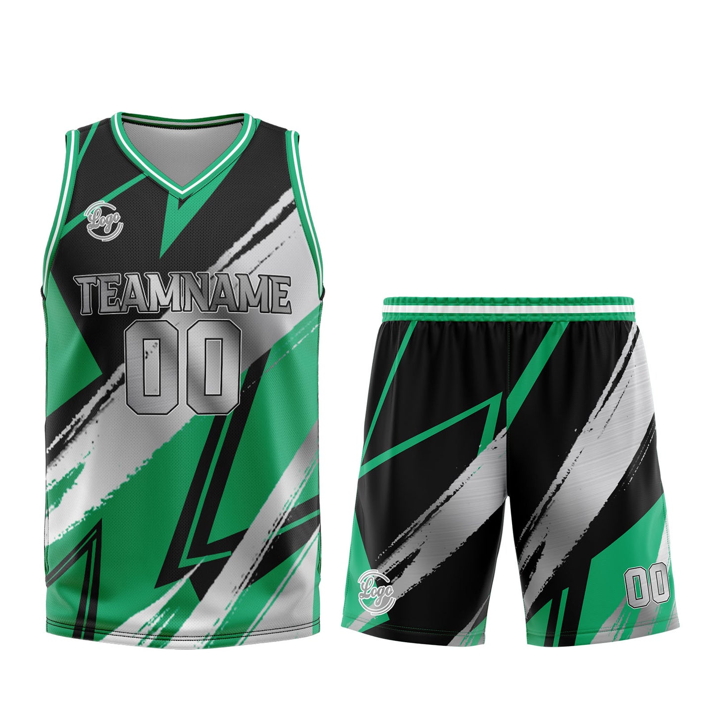 Benutzerdefinierter Schwarz Grün Grau Basketball Jersey Uniform Anzug gedruckt Ihr Logo Name Nummer