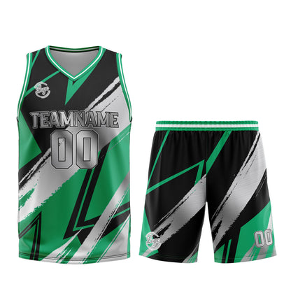 Benutzerdefinierter Schwarz Grün Grau Basketball Jersey Uniform Anzug gedruckt Ihr Logo Name Nummer