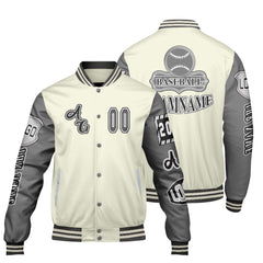 Maßgeschneiderte Weiß Grau Letterman Varsity Jacket Individuelle Stickerei  Druck nach Ihrem Wunsch