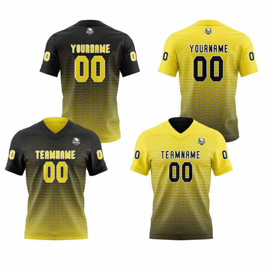 Benutzerdefinierte Schwarz Gelb Reversibel Fußball Trikot Personalisierte Gradient Fußball Shirts für Männer gedruckt Team Name Nummer Logo