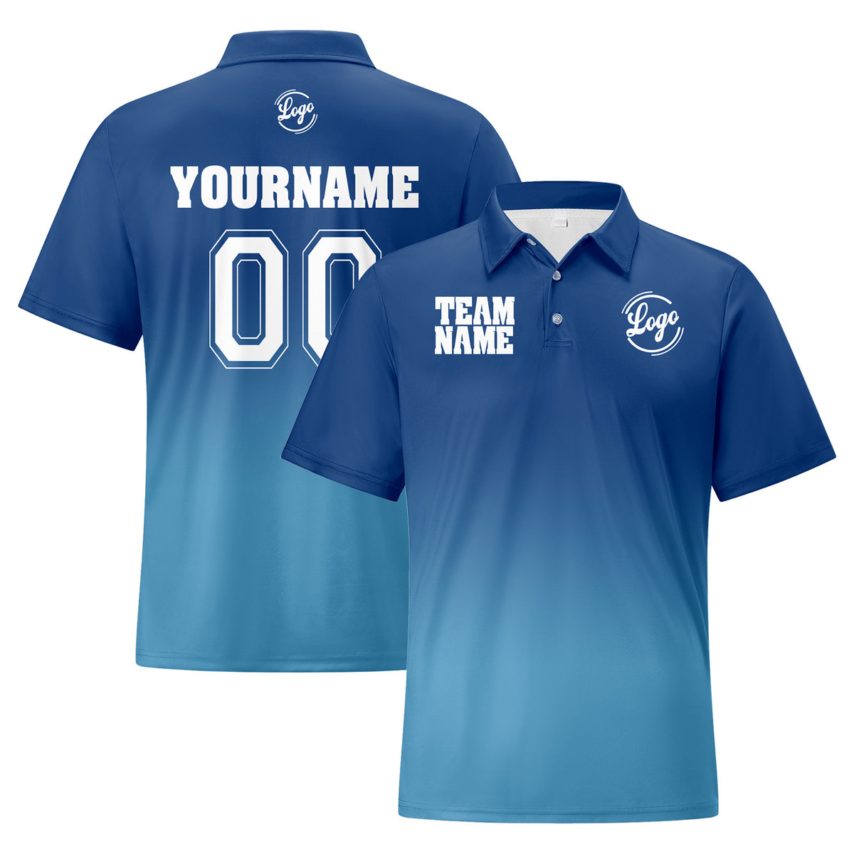 Benutzerdefinierte Blau Lichtblau Fußball Gradient Polo-Shirts Fügen Sie Ihr Einzigartiges hinzu Logo/Name/Nummer