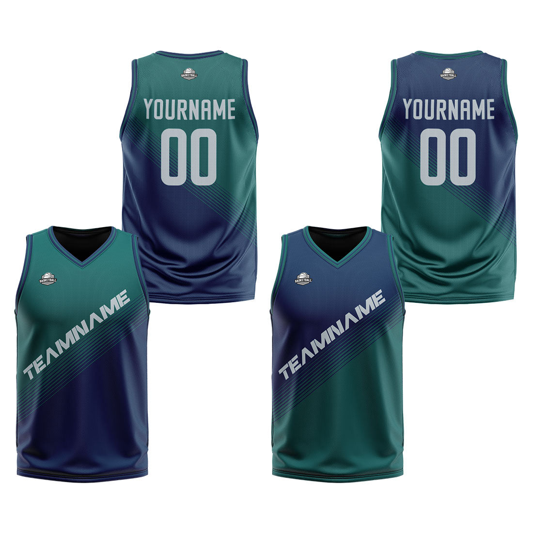 Benutzerdefinierte Grün Blau Reversible Basketball Jersey Personalisierte Print Name Nummer Logo