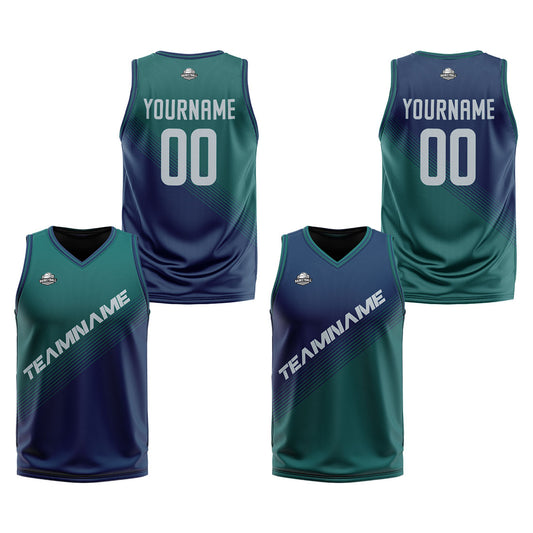 Benutzerdefinierte Grün Blau Reversible Basketball Jersey Personalisierte Print Name Nummer Logo