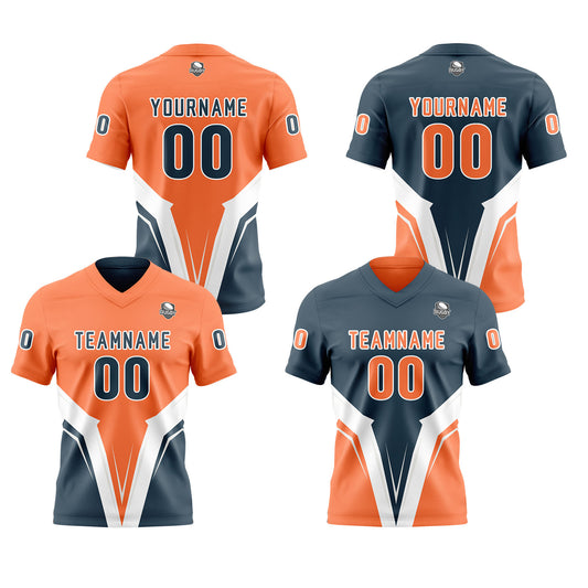 Benutzerdefinierte Lebendige Orange Marine Reversibel Fußball Trikot Personalisierte Gradient Fußball Shirts für Männer gedruckt Team Name Nummer Logo