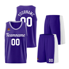 Individuelle Lila Weiß Basketball Jersey Shorts für Männer und Frauen Gestickter und gedruckter Name, Nummer und Logo
