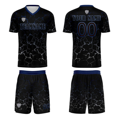 Benutzerdefinierte Schwarz Tiefblau Trikots für Männer Frauen Personalisierte Fußball Uniformen für Erwachsene und Kind