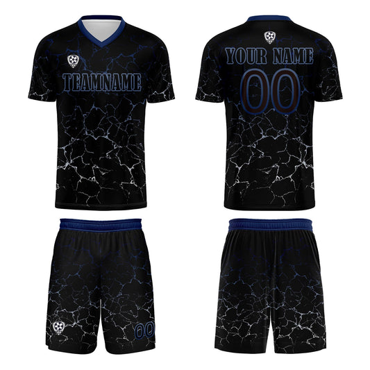 Benutzerdefinierte Schwarz Tiefblau Trikots für Männer Frauen Personalisierte Fußball Uniformen für Erwachsene und Kind