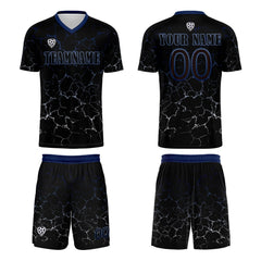 Benutzerdefinierte Schwarz Tiefblau Trikots für Männer Frauen Personalisierte Fußball Uniformen für Erwachsene und Kind