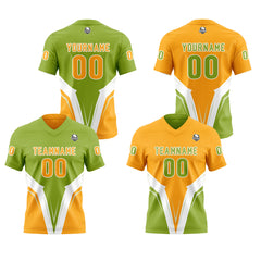 Benutzerdefinierte Grün Lebendig Orange Reversibel Fußball Trikot Personalisierte Gradient Fußball Shirts für Männer gedruckt Team Name Nummer Logo