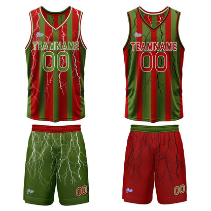 Benutzerdefinierte Rot Grün Reversible Basketball Jersey Personalisierte Print Name Nummer Logo
