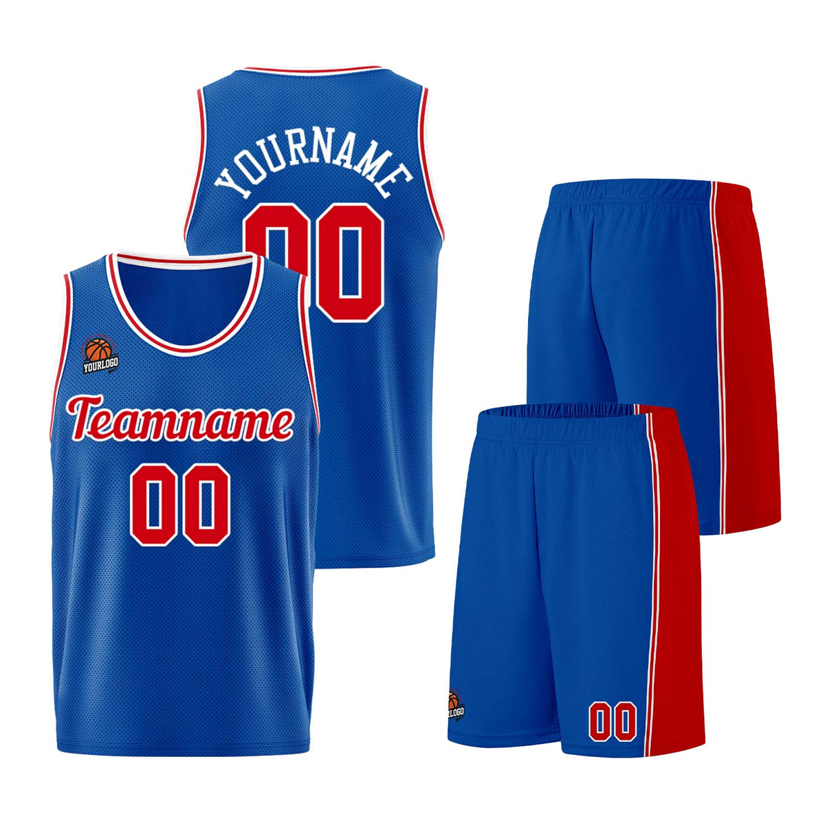 Individuelle Königlich-Rot Basketball Jersey Shorts für Männer und Frauen Gestickter und gedruckter Name, Nummer und Logo