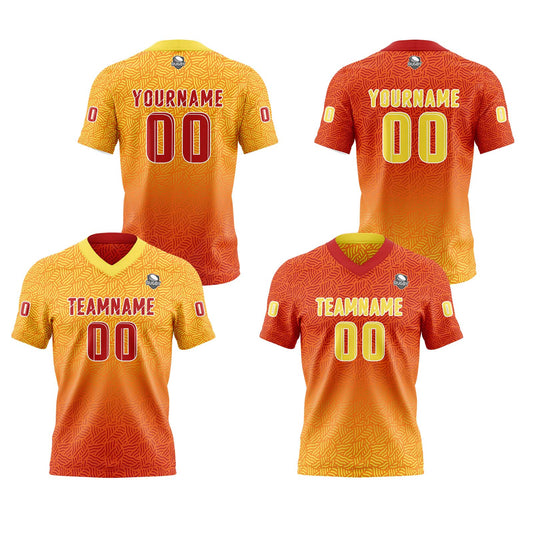 Benutzerdefinierte Rot Gelb Reversibel Fußball Trikot Personalisierte Gradient Fußball Shirts für Männer gedruckt Team Name Nummer Logo