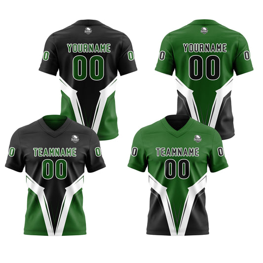 Benutzerdefinierte Schwarz Grün Reversibel Fußball Trikot Personalisierte Gradient Fußball Shirts für Männer gedruckt Team Name Nummer Logo