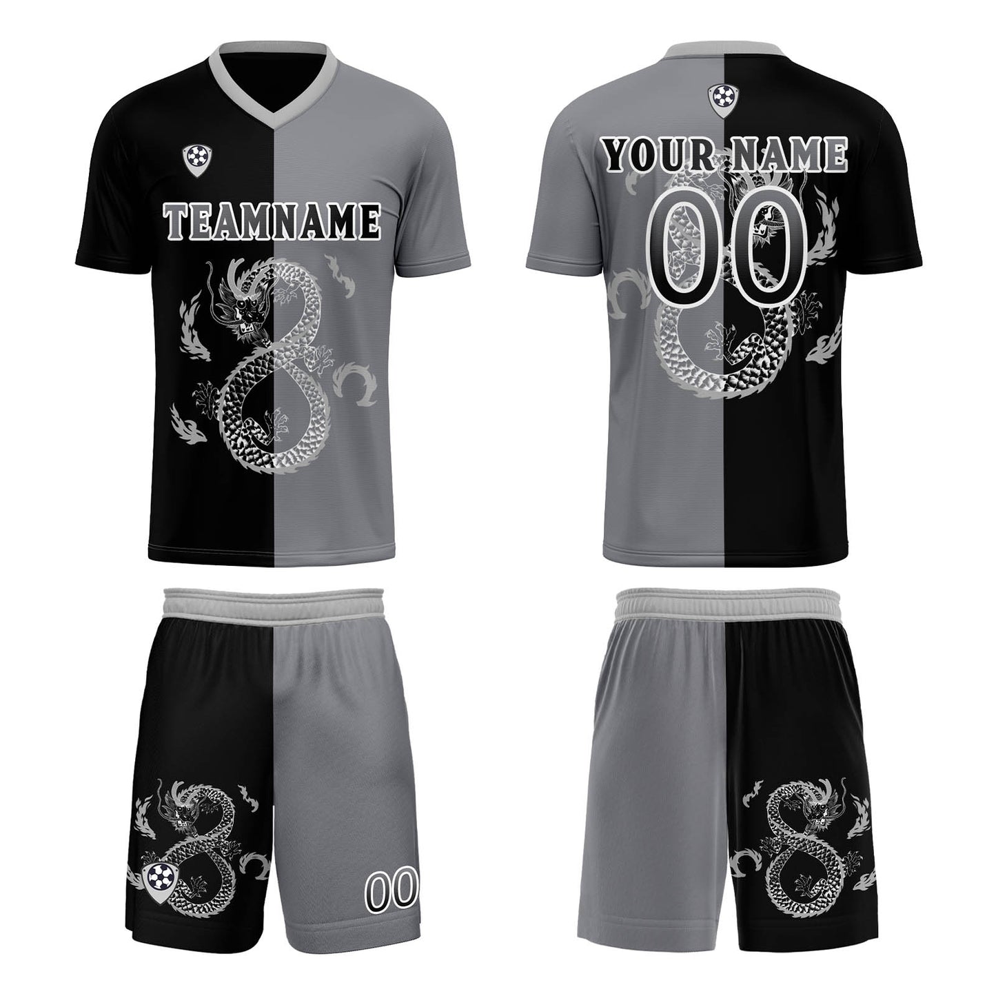 Benutzerdefinierte Schwarz Grau Trikots für Männer Frauen Personalisierte Fußball Uniformen für Erwachsene und Kind