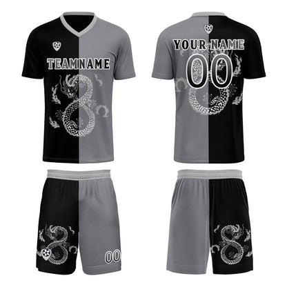 Benutzerdefinierte Schwarz Grau Trikots für Männer Frauen Personalisierte Fußball Uniformen für Erwachsene und Kind