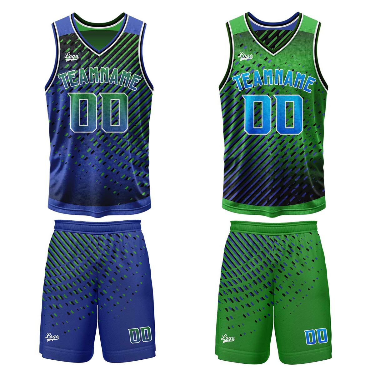 Benutzerdefinierte Blau Grün Reversible Basketball Jersey Personalisierte Print Name Nummer Logo