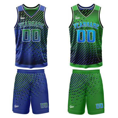 Benutzerdefinierte Blau Grün Reversible Basketball Jersey Personalisierte Print Name Nummer Logo