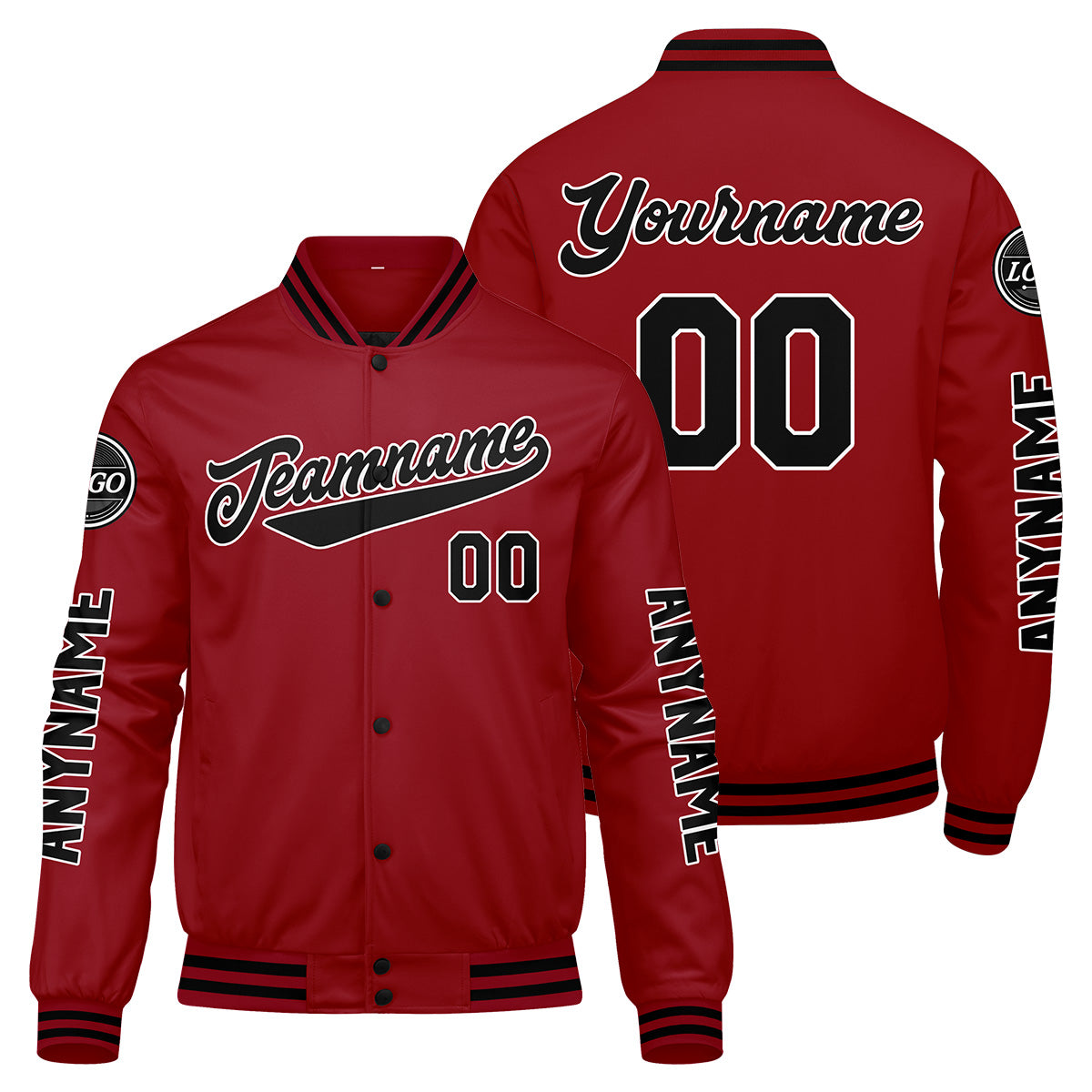Maßgeschneiderte Rot Schwarz Letterman Varsity Jacket Individuelle Stickerei Druck nach Ihrem Wunsch