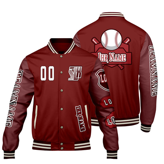 Maßgeschneiderte Rot Letterman Varsity Jacket Individuelle Stickerei  Druck nach Ihrem Wunsch