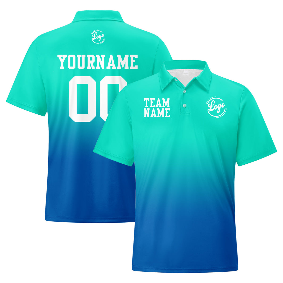 Benutzerdefinierte Cyan Blau Fußball Gradient Polo-Shirts Fügen Sie Ihr Einzigartiges hinzu Logo/Name/Nummer